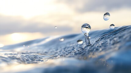Poster - Glistening water droplets captured on the surface of waves under a cloudy sky : Generative AI