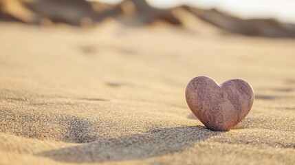 Aufkleber - Unique heartshaped stone placed gracefully on sandy beach highlighting nature's artistry and beauty in simplicity : Generative AI