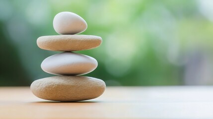 Fototapete - Balanced Pebble Tower Symbolizing Serenity and Peace for Mindfulness and Relaxation : Generative AI