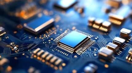 Leinwandbilder - Close Up View of a Computer Motherboard with Metallic Chips : Generative AI