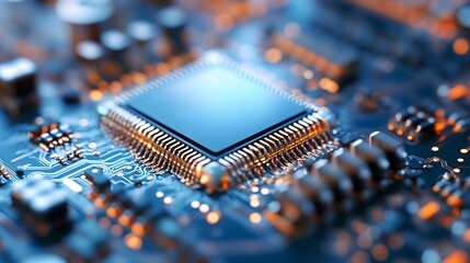 Poster - Close Up Image of a Microprocessor on a High-Tech Circuit Board : Generative AI