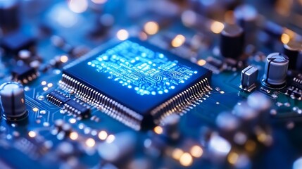 Leinwandbilder - Close Up of a Microchip on a Printed Circuit Board Reflecting Modern Computer Technology : Generative AI