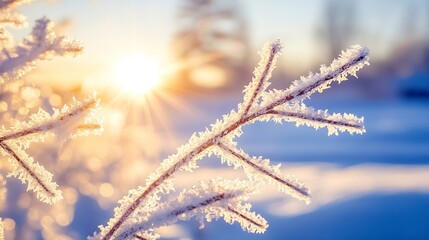 Aufkleber - Frosted Branches with Sparkling Icicles at Sunrise Creating a Magical Winter Landscape Scene : Generative AI