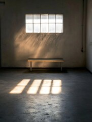 Poster - Sunlight streaming through a window casting shadows in an empty room interior : Generative AI