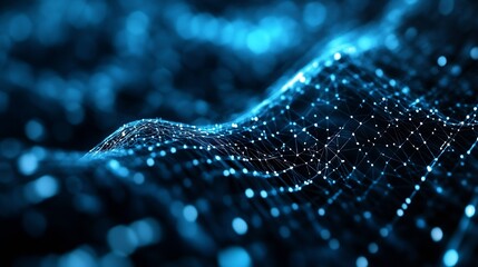 Aufkleber - Abstract digital background with glowing blue dots and lines creating a sense of depth and technology concept : Generative AI