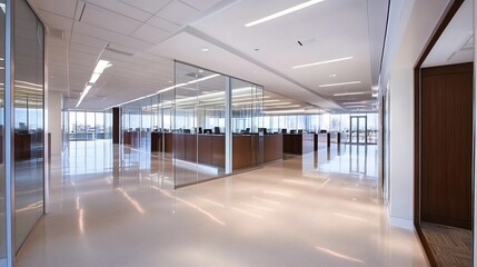 Aufkleber - Modern Office Interior Design Featuring Bright Open Space With Glass Walls : Generative AI