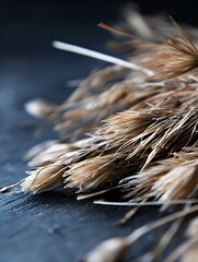 Poster - Artistic composition of dry grass and straw arranged beautifully against a dark background : Generative AI