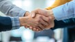 © Generative AI - Business Professionals Engaged in a Firm Handshake in a Modern Office Environment : Generative AI