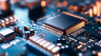Fototapete - Close up of a microchip on a circuit board showcasing technology and innovation : Generative AI