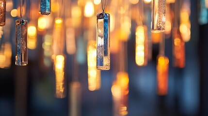 Aufkleber - Artistic arrangement of illuminated glass pendants creating a warm atmosphere : Generative AI