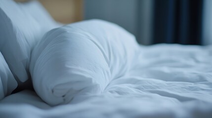 Aufkleber - Soft White Pillow on a Cozy Bed with Gentle Natural Light : Generative AI