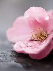 Aufkleber - Delicate closeup of a pink flower petal adorned with raindrops showcasing nature's intricate beauty : Generative AI