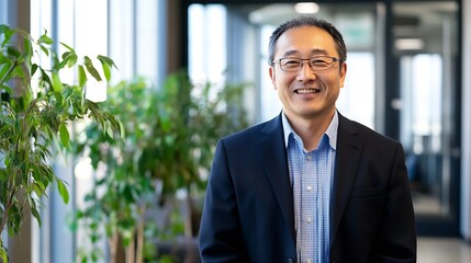 Fototapete - Professional Businessman Smiling in Office with Indoor Plants for Workplace Environment : Generative AI