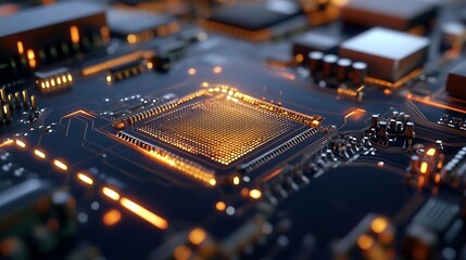 Leinwandbilder - Close Up of a High-Tech Circuit Board with Glowing Components : Generative AI