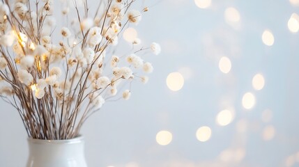 Poster - Delicate flower arrangement in a vase with twinkling lights in the background : Generative AI