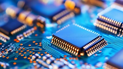 Aufkleber - Close up of advanced electronic circuit board with microchips and components : Generative AI