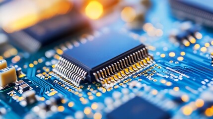 Poster - Close Up of High-Tech Microprocessor on a Circuit Board : Generative AI