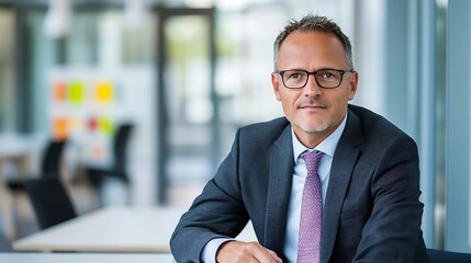 Fototapete - Confident Businessman in a Modern Office Setting with Stylish Decor and Professional Look : Generative AI