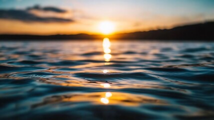 Poster - Golden Sunset Reflecting on Calm Water Surface Creating a Tranquil Scene : Generative AI