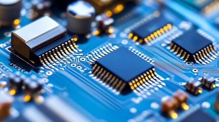 Leinwandbilder - Detailed Close Up of Computer Circuit Board Featuring Microchips and Electronic Components : Generative AI