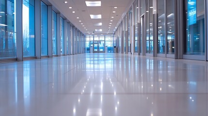 Leinwandbilder - Modern spacious hallway with bright large windows reflecting light creating an uplifting environment : Generative AI