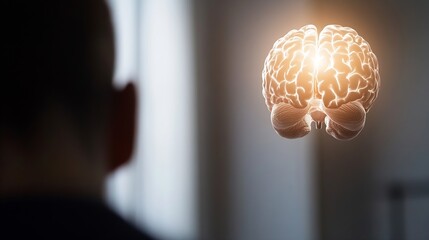 Poster - Innovative 3D rendering of a human brain illuminated creating a futuristic visual of neural activity : Generative AI