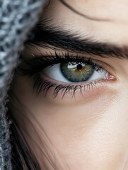 Aufkleber - Extreme close up of a beautiful green eye with thick eyelashes and subtle makeup framed by soft light : Generative AI