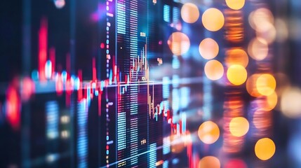 Aufkleber - Vibrant financial market data visualizations with colorful lights showcasing trading trends and indicators for investors : Generative AI