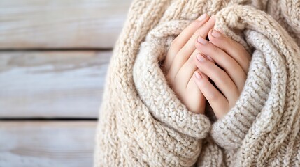 Poster - Gentle Hands Wrapped in Chunky Knit Sweater for Cozy Comfort : Generative AI