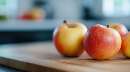 Poster - Close-Up of Red Apples on a Wooden Cutting Board in a Home Kitchen : Generative AI