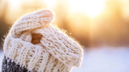 Poster - Warm knit gloves in sunlight highlighting cozy winter fashion and cold weather style : Generative AI