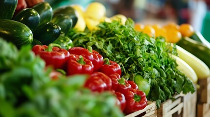 Poster - Fresh and vibrant assortment of colorful vegetables displayed at a local market stand : Generative AI
