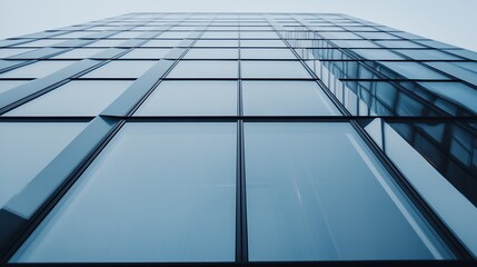 Leinwandbilder - Modern office building with sleek glass facade viewed from below showcasing innovative architecture and urban development : Generative AI