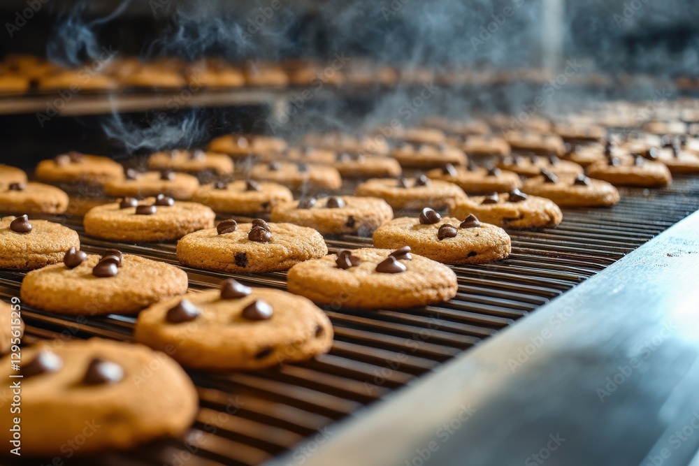 Illustration Stock Golden brown chocolate chip cookies cooling on a ...
