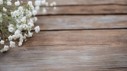 Aufkleber - Fresh White Baby Breath Flowers on Rustic Wooden Background : Generative AI
