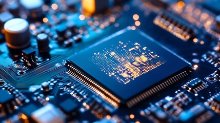 Aufkleber - Close Up of a Computer Microchip with High Detail and Technology Circuitry Background : Generative AI