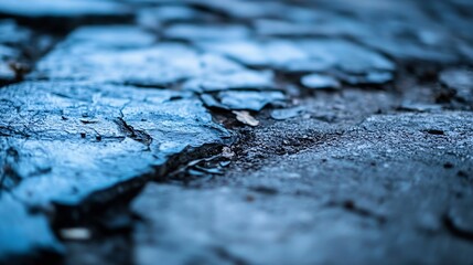 Aufkleber - Close Up of Cracked Surface with Beautiful Texture in Cool Color Tones : Generative AI