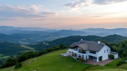 Aufkleber - Elegant modern home nestled in the mountains with a tranquil view of nature : Generative AI