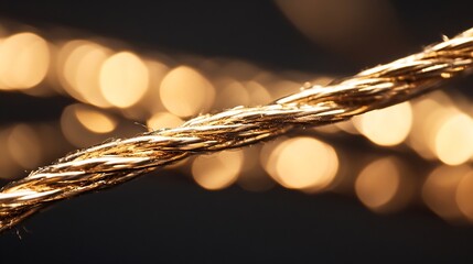 Fototapete - Artistic closeup of twisted golden wire with bright bokeh creating a dreamy visual ambiance : Generative AI