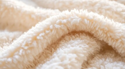 Poster - Soft fluffy cream colored blanket fabric closeup texture for cozy home decor : Generative AI