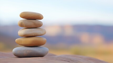 Aufkleber - Carefully balanced smooth stones stacked vertically on a natural background symbolizing tranquility : Generative AI