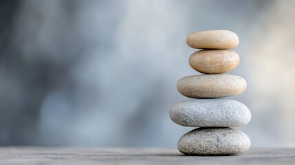 Fototapete - Tower of carefully stacked smooth stones with a blurred background for meditation : Generative AI