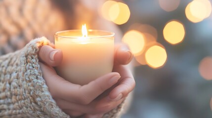 Fototapete - Gentle Candle Flame in Warm Cozy Hands Creating a Peaceful Ambience : Generative AI