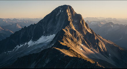 majestic mountain peak: a towering mountain peak dominates the horizon, its rugged face sculpted by 
