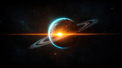 Wall Mural - Ringed Planet in Space Glowing Horizon, Starfield Backdrop, Celestial Landscape