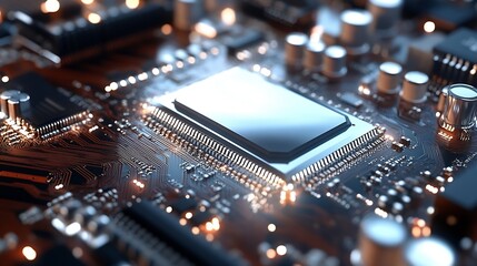 Advanced microchip technology close-up showcasing intricate design and circuitry : Generative AI