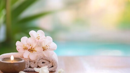 Aufkleber - Fresh and Relaxing Spa Setup with Floral Accents and a Tranquil Background : Generative AI