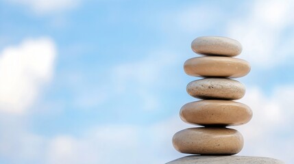 Fototapete - Balanced Stones Towering Against a Soft Blue Sky Representing Peace and Serenity in Nature : Generative AI
