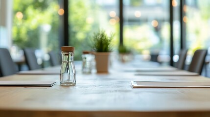 Leinwandbilder - Stylish interior of a modern cafe featuring glass bottle and table decor with natural greenery : Generative AI