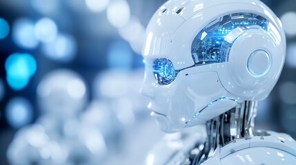 Leinwandbilder - Futuristic humanoid robot with advanced technology features and glowing blue accents : Generative AI